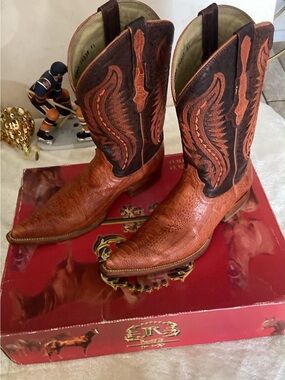 Men's Western Leather Cowboy Boots in Brown and Dark Brown men size 7 (25)
